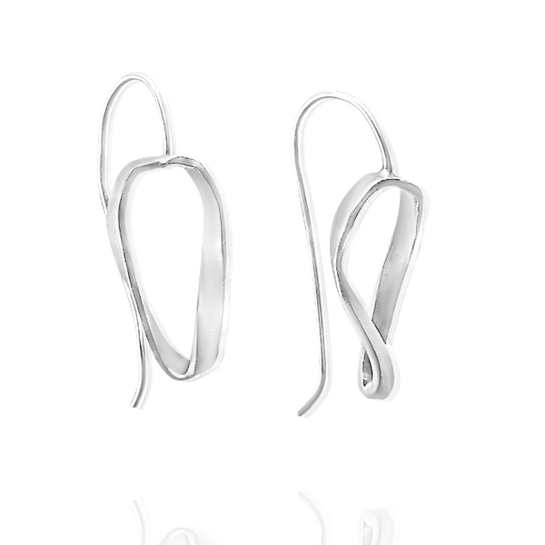 Silver Drop Earrings, Modern Silver outlets Leaf Earrings, Contemporary Jewelry, Mid-century Modern, Matte Silver, Statement Silver Hoops